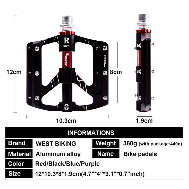 WEST BIKING педали для велосипеда MTB дорожный велосипед педали Фиолетовый Алюминиевый сплав платформа 3 герметичный подшипник сверхлегкие велосипедные педали