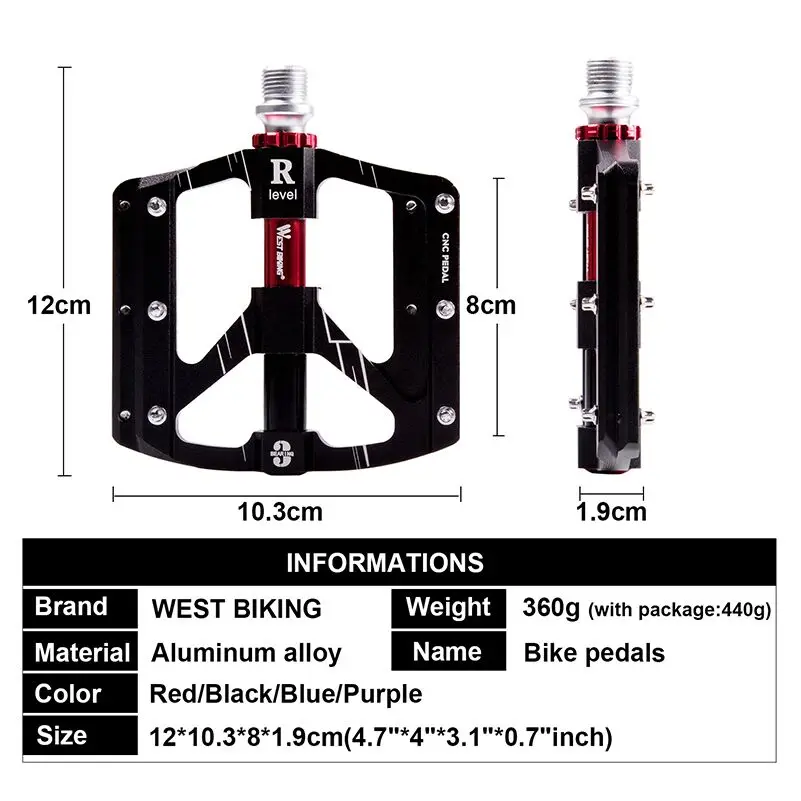Велосипедные педали WEST BIKING ультралегкие на платформе из алюминиевого сплава с 3