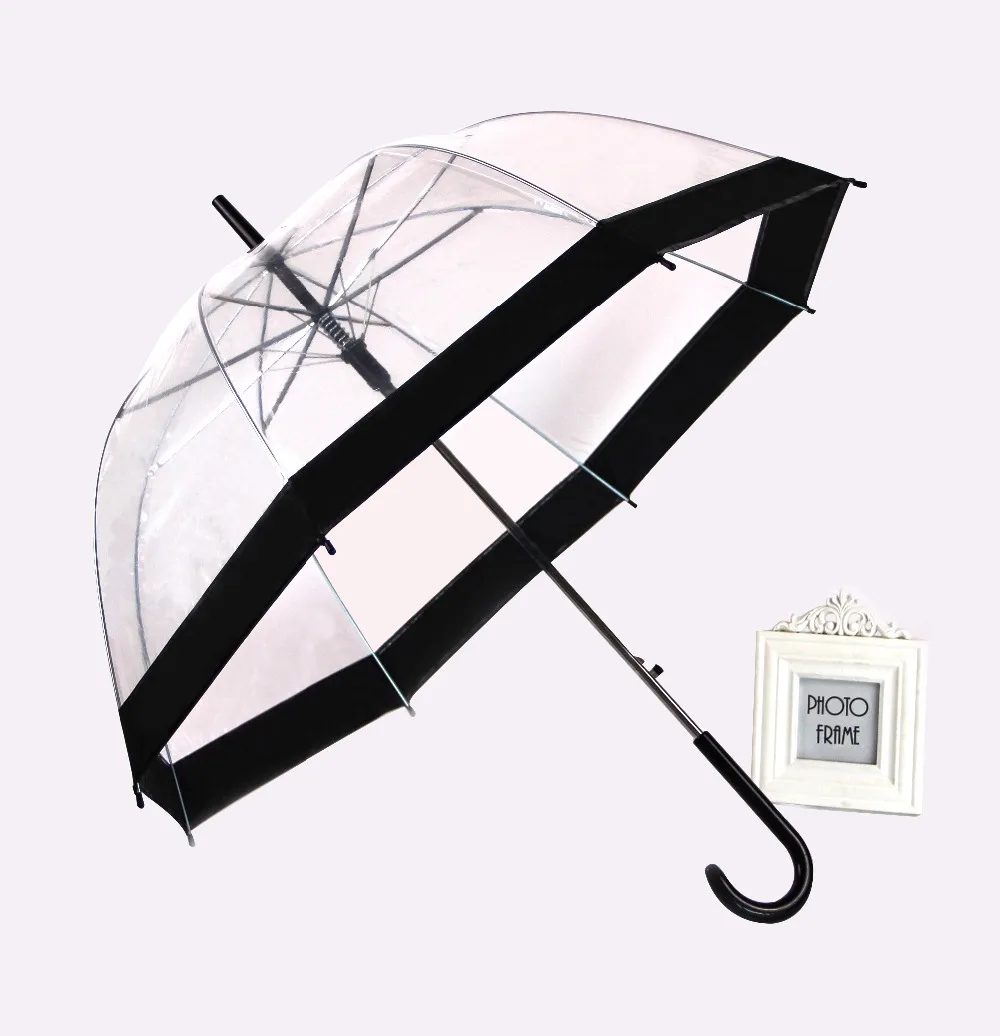 PALONY-Transparent Long-Handle Umbrella for Women and Kids, Ultra Light Parasol, Semi-Automatic Female Umbrellas