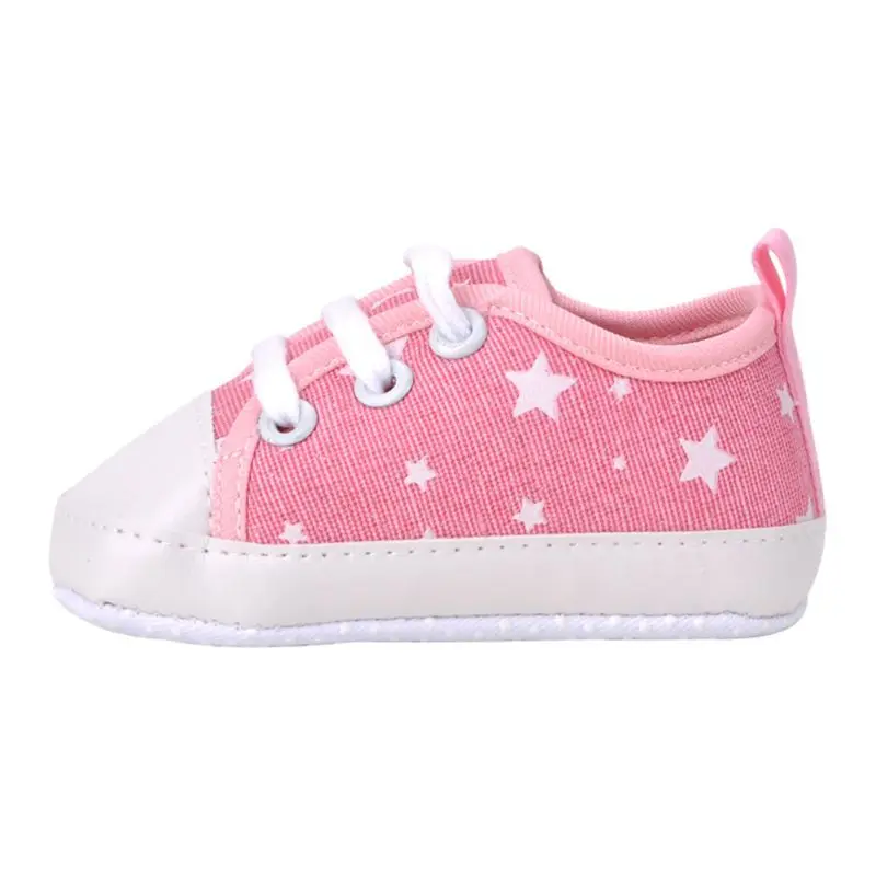 

Newborn Baby Toddler Soft Sole Kids Shoes Stars Print Canvas Prewalker Lace Up Sneaker 0-18M