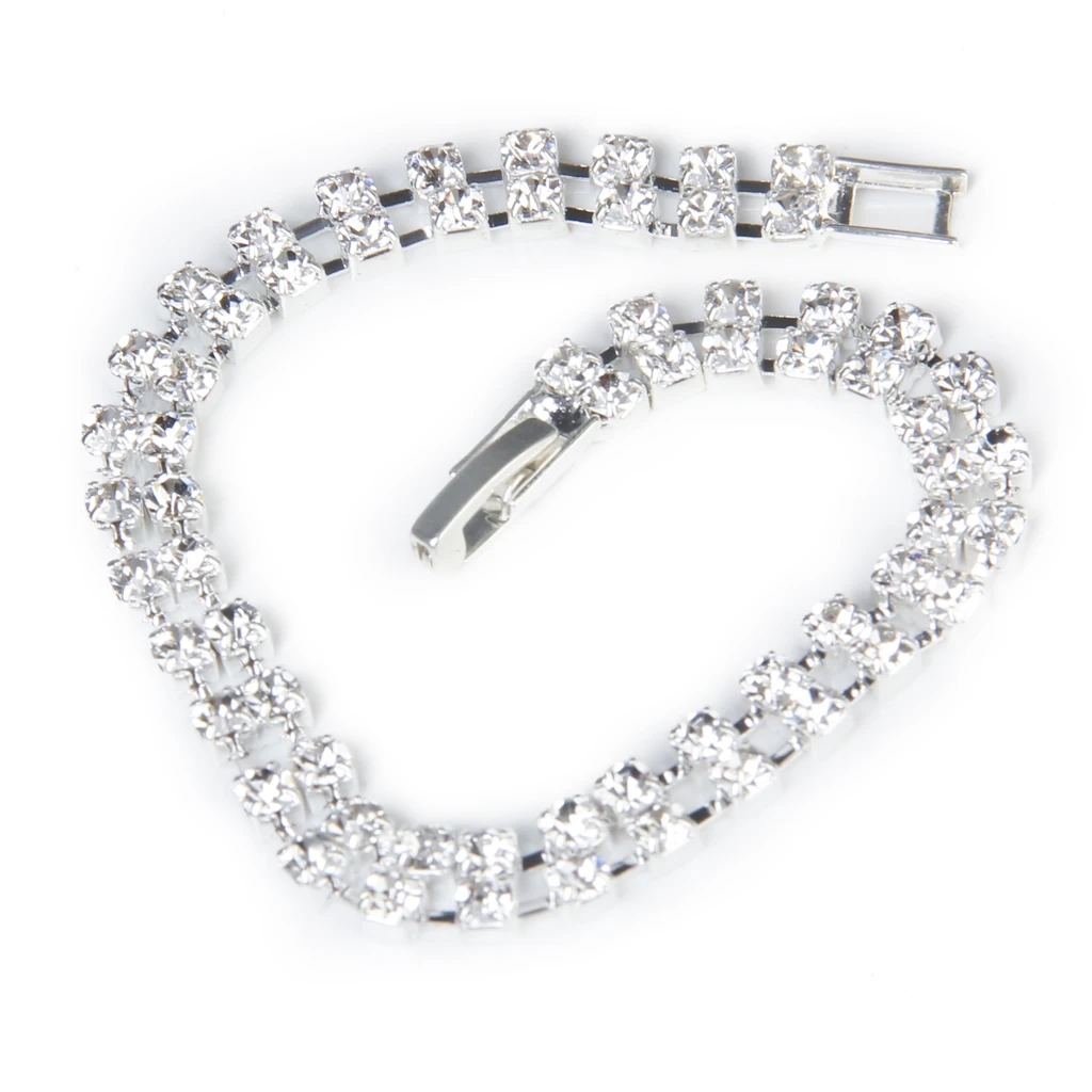 Clear Crystal Rhinestone 2 Row Ankle Anklet Bangle Bracelet Chain Link