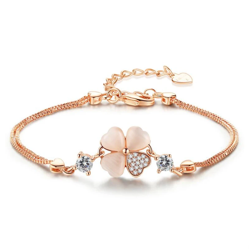 KOFSAC New Fashion 925 Silver Bracelets For Women Luxury Crystal CZ Sweet Love Heart Four Clover Bangle Valentine's Day Jewelry |