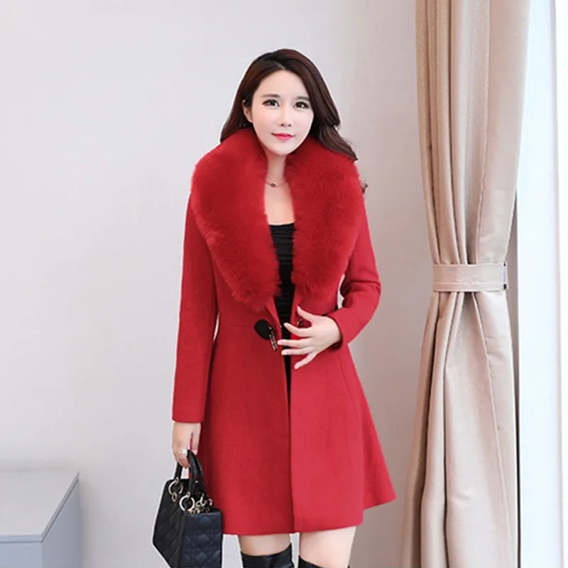 YAGENZ зимнее женское пальто с большим меховым воротником размера плюс, длинное зимнее шерстяное пальто, парка, пальто, розовая верхняя одежда высокого качества K161 - Цвет: Red