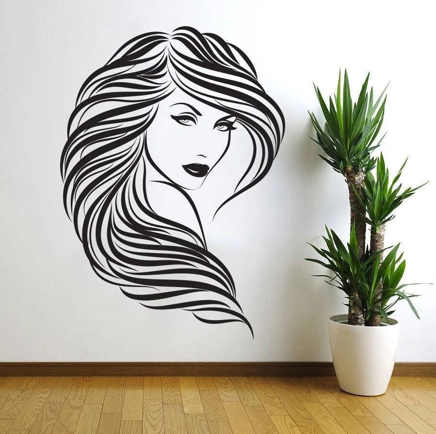 

Sexy Girl Removable Vinyl Wall Stickers Home Decor Hair Beauty Salon Barbershop Wall Stickers Woman Face Home Decor For Gilrs