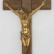 12 дюймов настенное распятие Иисус Христос на карбонизированной древесине крест Смола Античное золото Отделка Иисус на крест с надписью INRI домашний декор часовни