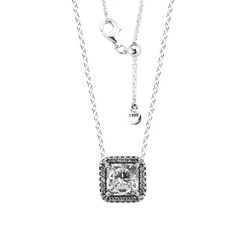 

Timeless Elegance Square Necklace 925 Sterling Silver Chain 45CM Pendant Necklaces for Women collar mujer Original Jewelry