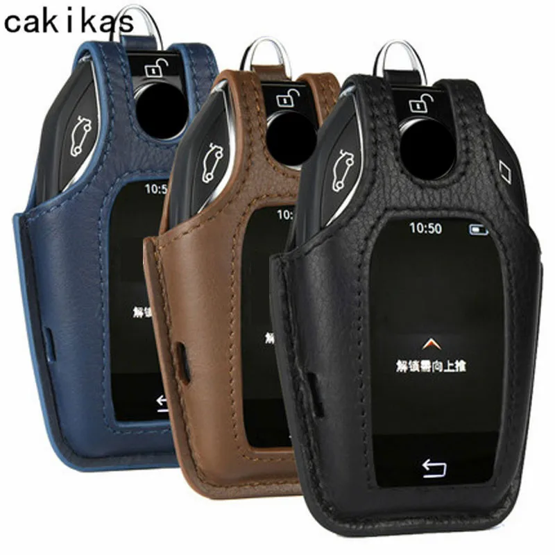 

Leather Car Key Case Cover For Bmw Car 2017 2018 7 Series Display Key Bag For Bmw 740Li 750Li Key Case Touch Screen Key Case