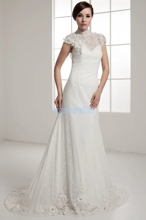 

free shipping 2014 new design hot sale quality custommade size/color short sleeve with jacket crystal lace mermaid wedding dress