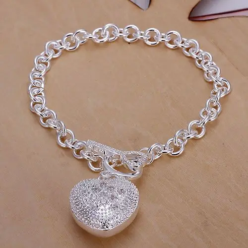 

H062 925 free shipping silver bracelet, 925 free shipping silver fashion jewelry Inlaid Heart Key Bracelet /avcajmja arqajixa