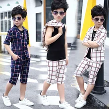 Популярные летние комплекты одежды для мальчиков Детский костюм в клетку красивый костюм для детей вечерние костюмы в английском стиле