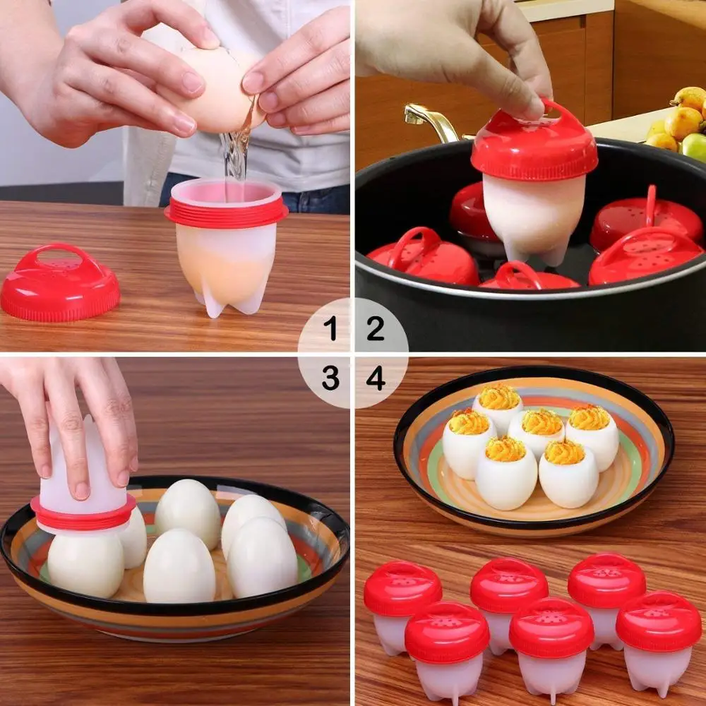 

Silicone Egg Cooker, Portable Boiled Egg Cooking Cup Steamed Kitchen Tools For Breakfast (Red)