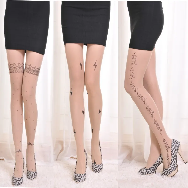 Women's Fashion Small Dot Fake Printing Section Nude Color Thin Spandex Nylon Stockings Pantyhose
