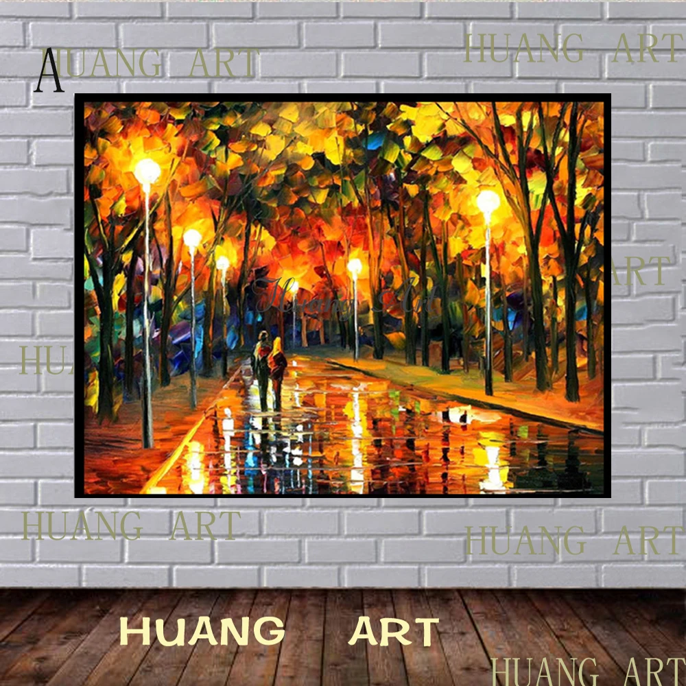 

High Skills Artist Handmade High Quality Abstract Landscape Oil Painting on Canvas Bright Colorful Colour Street Oil Painting