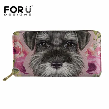 

FORUDESIGNS Wallet Women PU Leather Schnauzer Design Purse Feminine Phone Cash Holder Money Bag for Girl Cute Coin Pocket Zipper