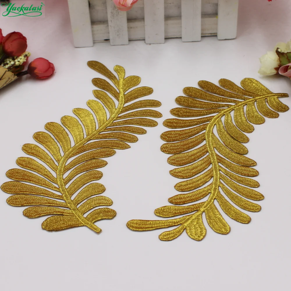 

5 Pairs Gold Embroidered Appliqued Mirror Pair Flower Gold and Silver Iron on Colored Patches 20.5-8.0cm