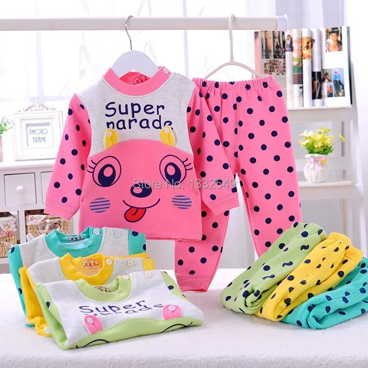 2015 winter Shoulder buckle Cotton Baby clothing thermal underwear set