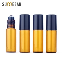 100 шт./лот, 5 мл, мини-Бутылочки для эфирного масла, многоразовая роликовая бутылка, коричневая стеклянная бутылка, пустая парфюмерная бутылка