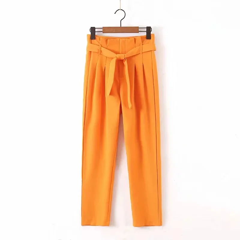 Women's suits 2019 new autumn high quality wild casual orange long-sleeved suit jacket casual trousers set two-piece