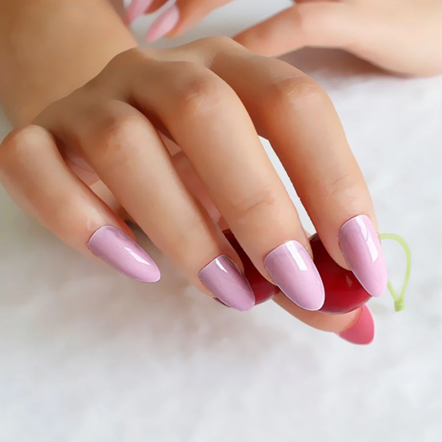 

24PCS Light Pink Full Cover Sharp Ending Nail Tips Fake Acrylic Nails Stiletto False Nail Tips Normal Sizes DIY Salon