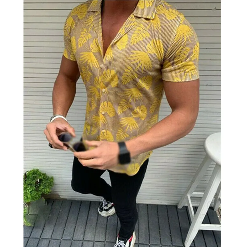 Мужская рубашка, уличная, приталенная, с v-образным вырезом, с коротким рукавом, футболка Modis, Пляжная кофта, английская блузка, большие размеры, Camisa Masculina