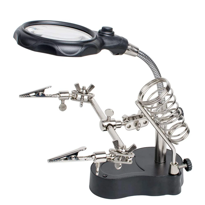 LXAC Rotating Hand Soldering Stand Welding Tool With Magnifying Glass