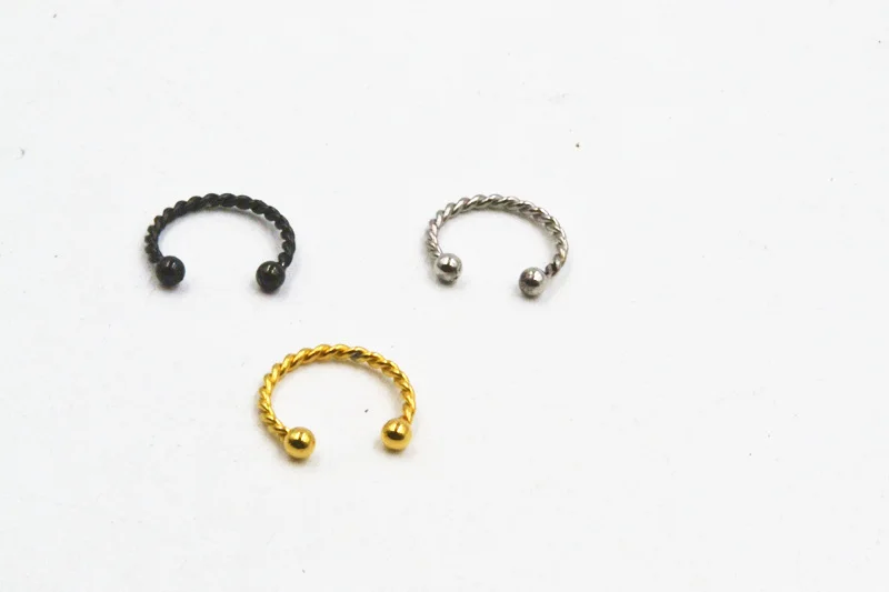 SURGICAL STEEL SPIKE TWIST HORSESHOE LABRET LIP NOSE RING 10MM UK SELLER