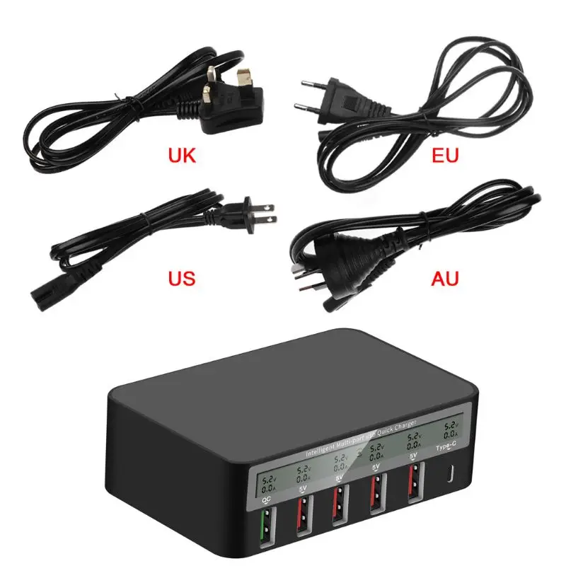 

40W Quick Charge 3.0 5Port USB Type C Charger Adapter Mobile Phone Fast Charger For iPhone Samsung Xiaomi Huawei Tablet Charging