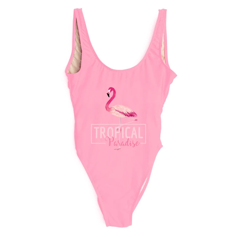 Женский купальник с принтом фламинго, слитный купальник с перекрестной спинкой, монокини, сексуальный боди mayo, красный купальный костюм, maillot de bain femme - Цвет: 224 pink
