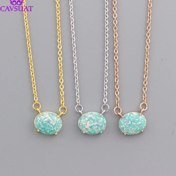 

Wholesale 10pcs Luxury Oval Opal Charm Necklaces Statement Bohemian Jewelry For Women Girls Gold Color Chain Maxi Collier