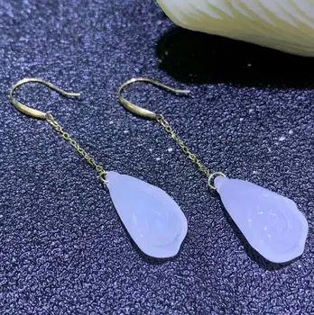 

SHILOVEM 18k yellow gold Natural white Jasper drop earrings classic fine Jewelry women wedding gift new plant myme091788hby