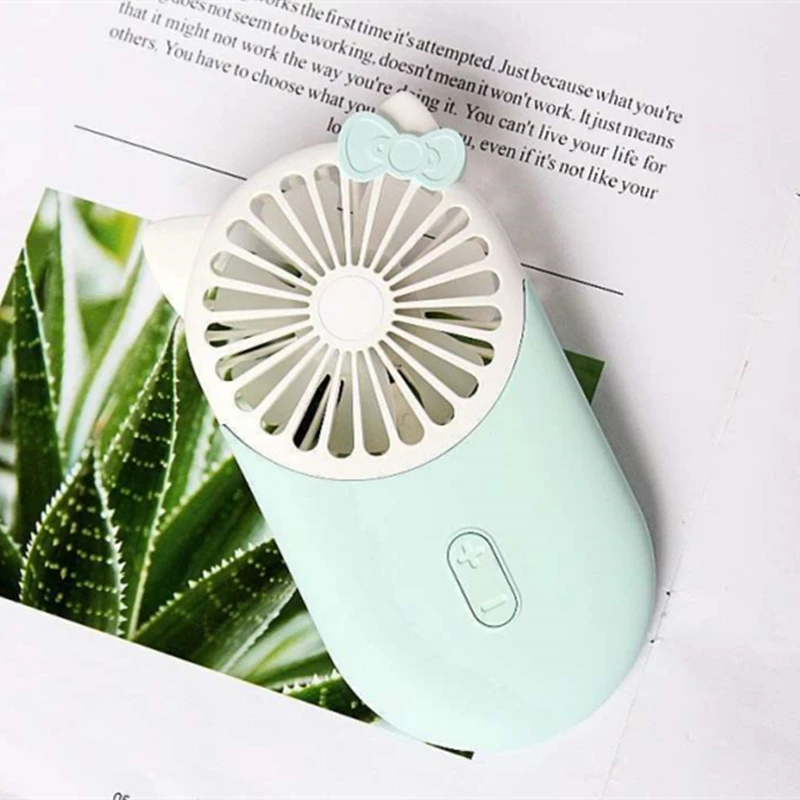 Cartoon Usb Pocket Mini Hold Charge Small Fans With One Portable Bring Led Lamp Ultrathin Will Wind Power - Color: baby blue