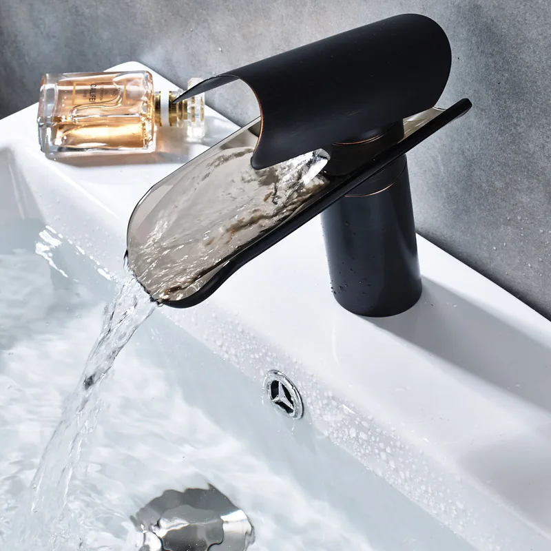 POIQIHY хромированный стеклянный смеситель для ванной комнаты Водопад на бортике смеситель для горячей и холодной воды Латунь современные краны для раковины