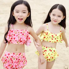 Дети Купальник Симпатичные прибытие печати вишня розовый/желтый/темно-синий/голубой четыре цвета с лучшей качество для детей пляж