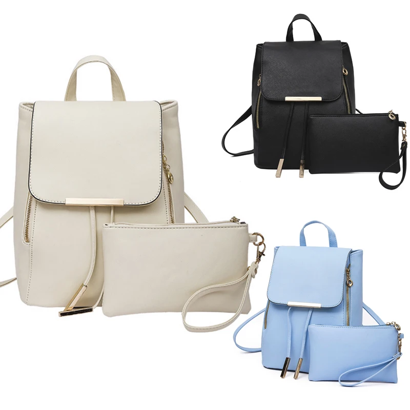 

2pcs/set Women Top-handle Backpack Leather School Bags Teenagers Girls Composite Bag Female Travel Rucksacks