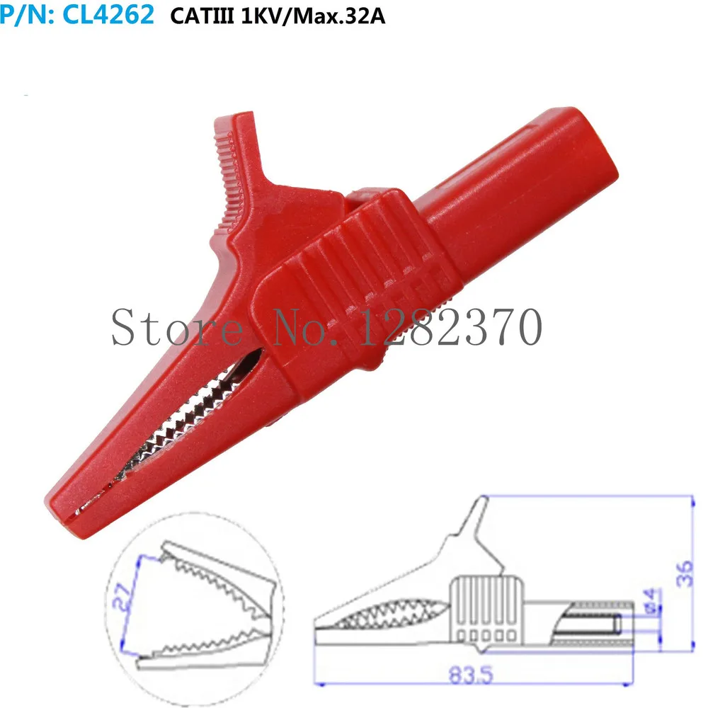 

[SA] CL4262 high current copper insulated safe alligator clip 32A / 1KV 4mm jack Alligator --30pcs/lot