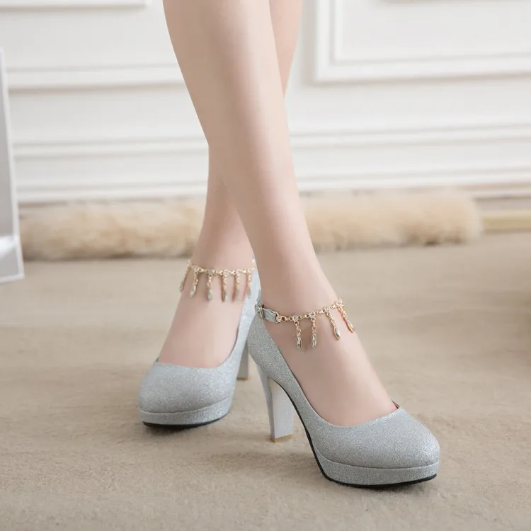 Туфли-лодочки весенне-осенние модные женские туфли на высоком толстом каблуке с круглым закрытым носком, украшенные кристаллами и пряжкой размера плюс 31-46