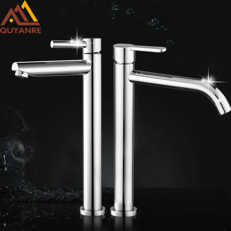 quyanre Brass chrome Tall sink faucet bathroom slim hot and cold basin water mixer tap bathroom single sink faucet