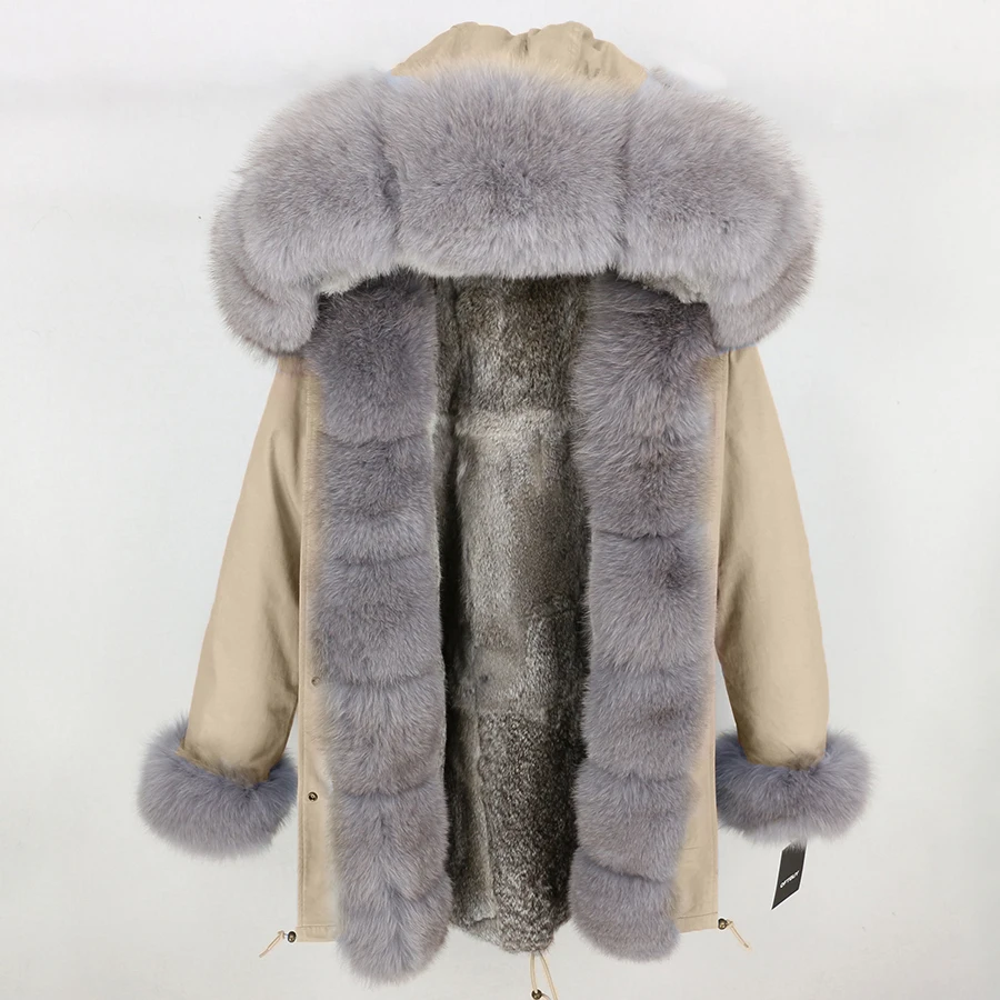 Пальто из натурального меха, длинная парка, зимняя куртка, женская верхняя одежда, Воротник из натурального Лисьего меха, капюшон, подкладка из кроличьего меха, роскошная Толстая теплая брендовая Новинка - Цвет: 31