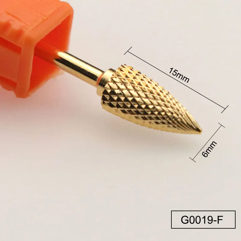 Золотистый вольфрамовый круглый сверло для ногтей с пламенем битовый карбид фреза для маникюра керамическое сверло Электрический станок аксессуары для ногтей - Цвет: G0019-F