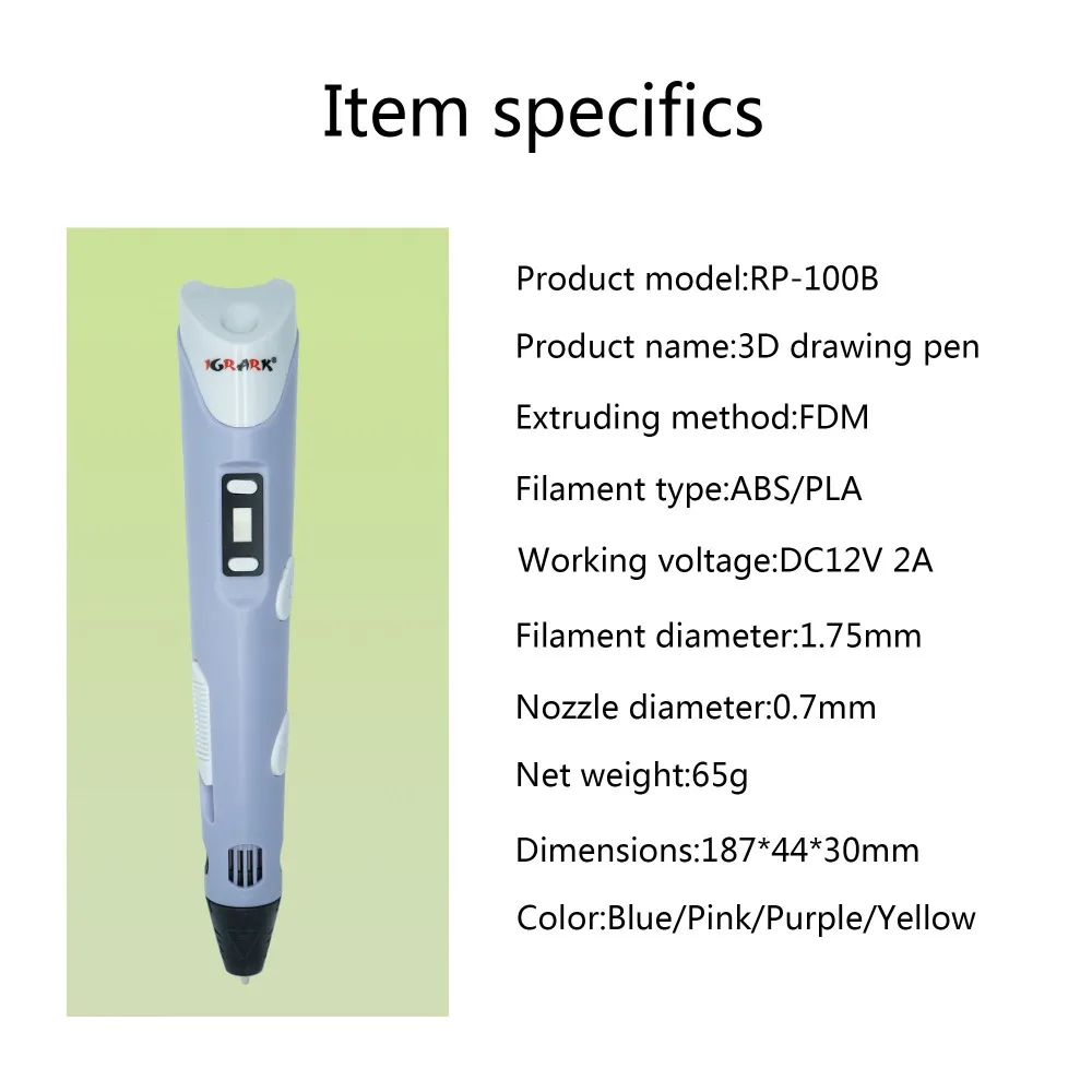 IGRARK 3D Ручка, 3d Ручка для принтера, 3D печать, ручка для рисования с 100 метров, 20 цветов, ABS нить, магический производитель, искусство, рождественский подарок