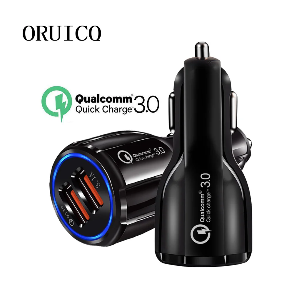 

ORUICQ Car Quick Charge QC 3.0 Mobile Phone Charger 2 Port USB Fast Car Charger for Samsung Xiaomi Ipad Sony Tablet Car Charger