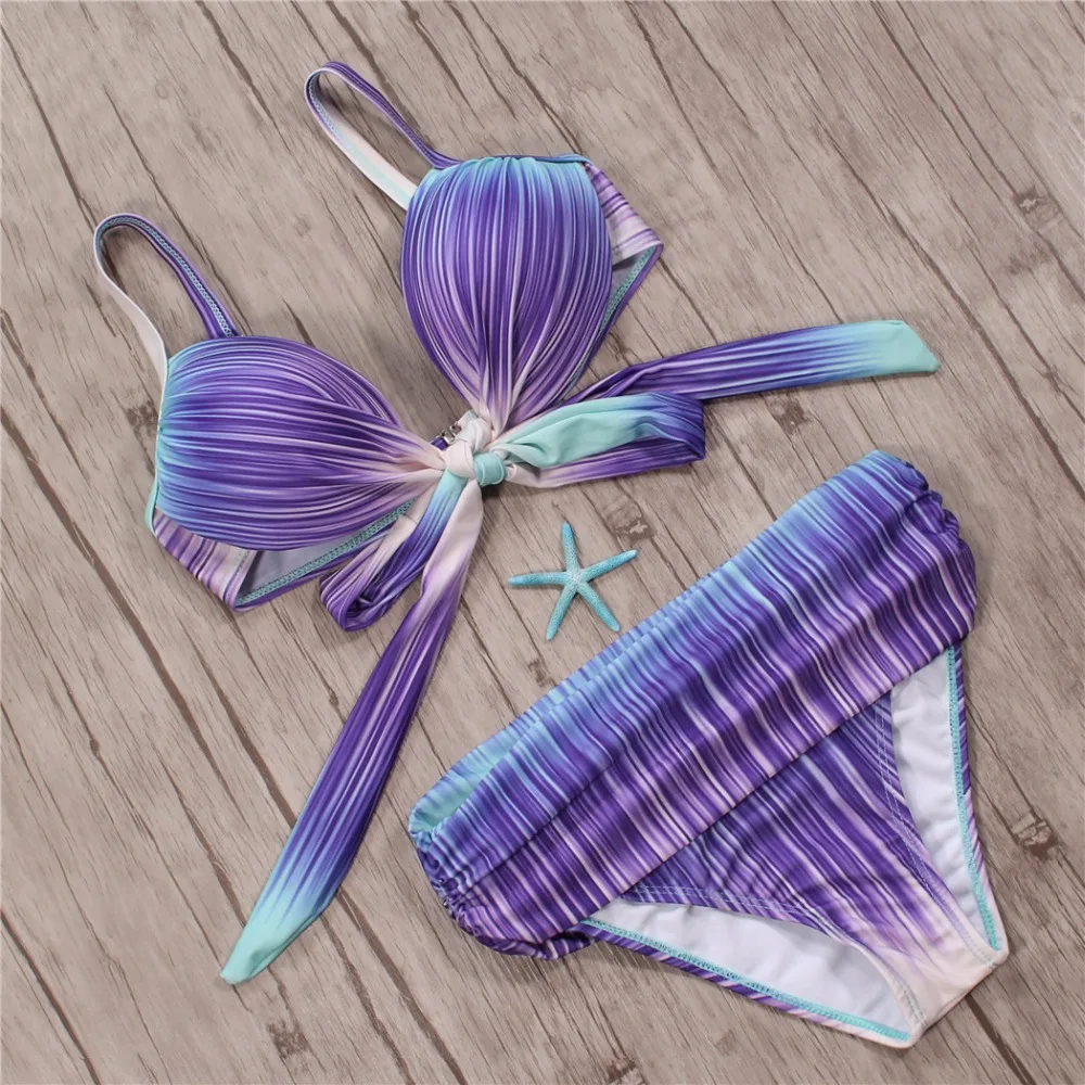 

Sexy Brazilian Bikinis Women Swimsuits Bandage Bathing Suit Push Up Swimwear Female Biquini Bather Suit Purple Lily Print Stripe