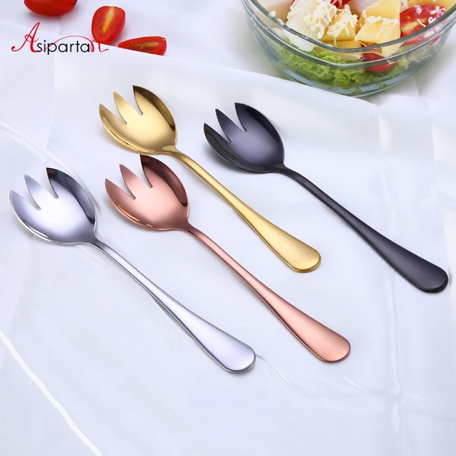 Cheap Asipartan Stainless Steel Spork Salad Spoon Fork Coffee Scoops For Dessert Cake Ice Cream Tea Fruit Tableware Kitchen Cafe Tool