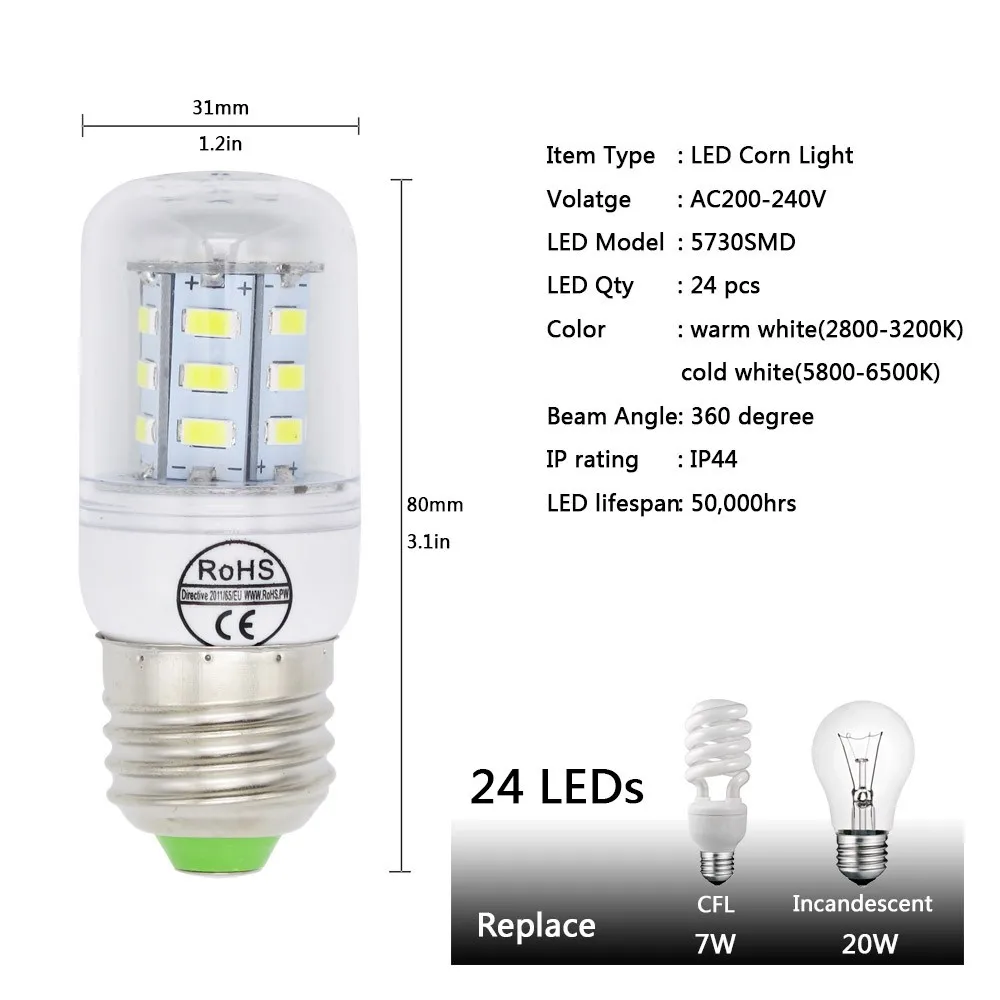 Светодиодный Светодиодная лампа-кукуруза E27 E14 Свеча светильник Bombillas 220V SMD 5730 домашняя декорационная лампа для Люстра-прожектор 12 24 36 48 56 69 светодиодный s