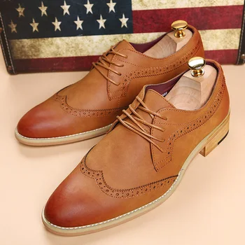 

Fashion Commercial Lacing Mens Casual Leather Shoes Popular Spring And Autumn British Carved Pointed Toe Male Oxford Shoes