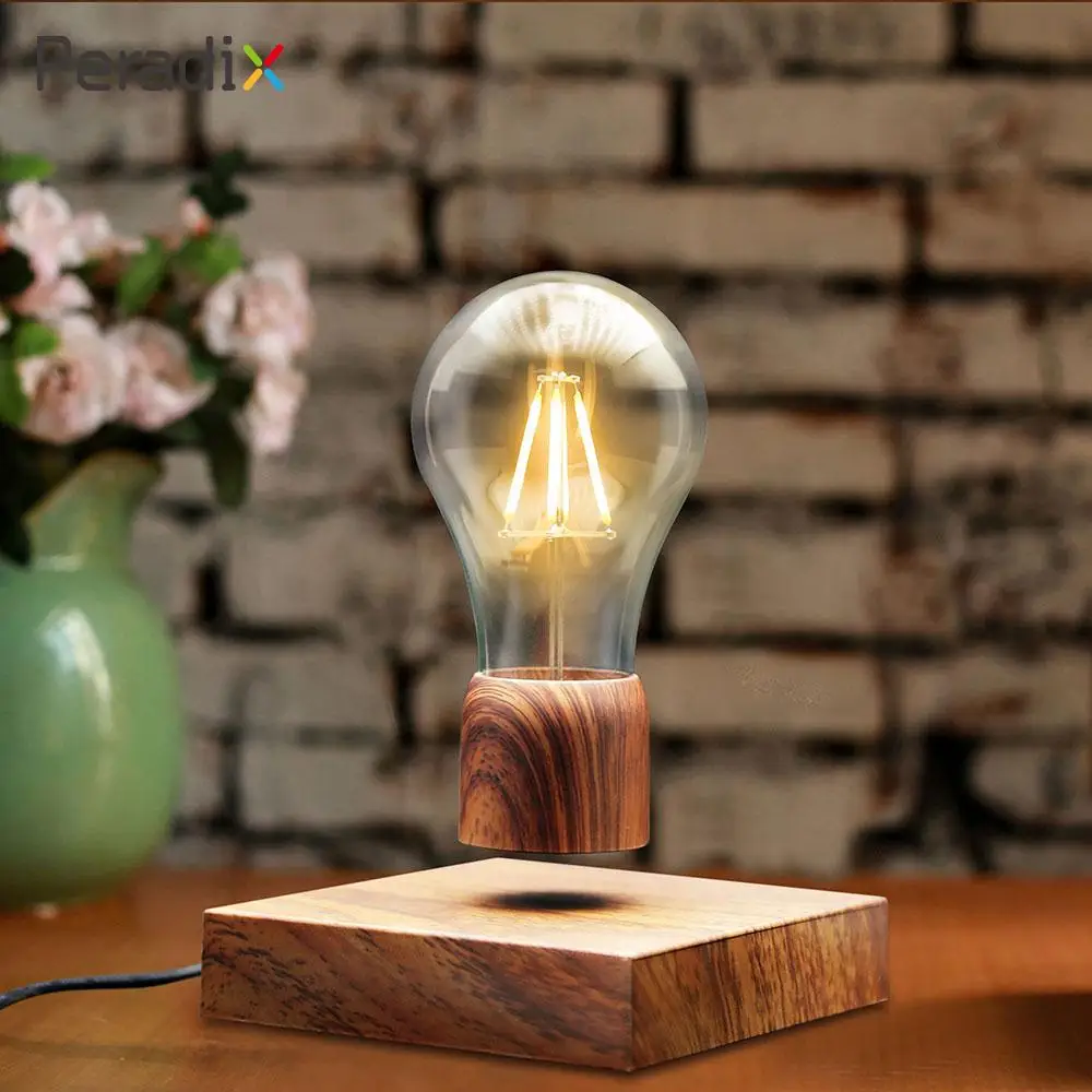 

Gift Floating Light Bulb Levitating Floating Blub Creative Unique Floating Led Light Brown Wooden LED Magnetism Home Desk