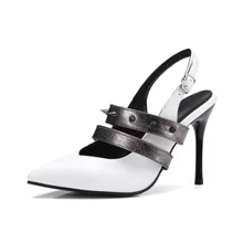 

Women's Summer Pointed Toe Ankle Strap High Heels Sandals Rivet Punk Rock Studded Ladies Shoes CerdaChic Fashion Black White