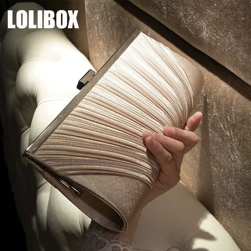 LOLIBOX сатиновые складки изящные женские вечерние клатчи сумочка сумка с