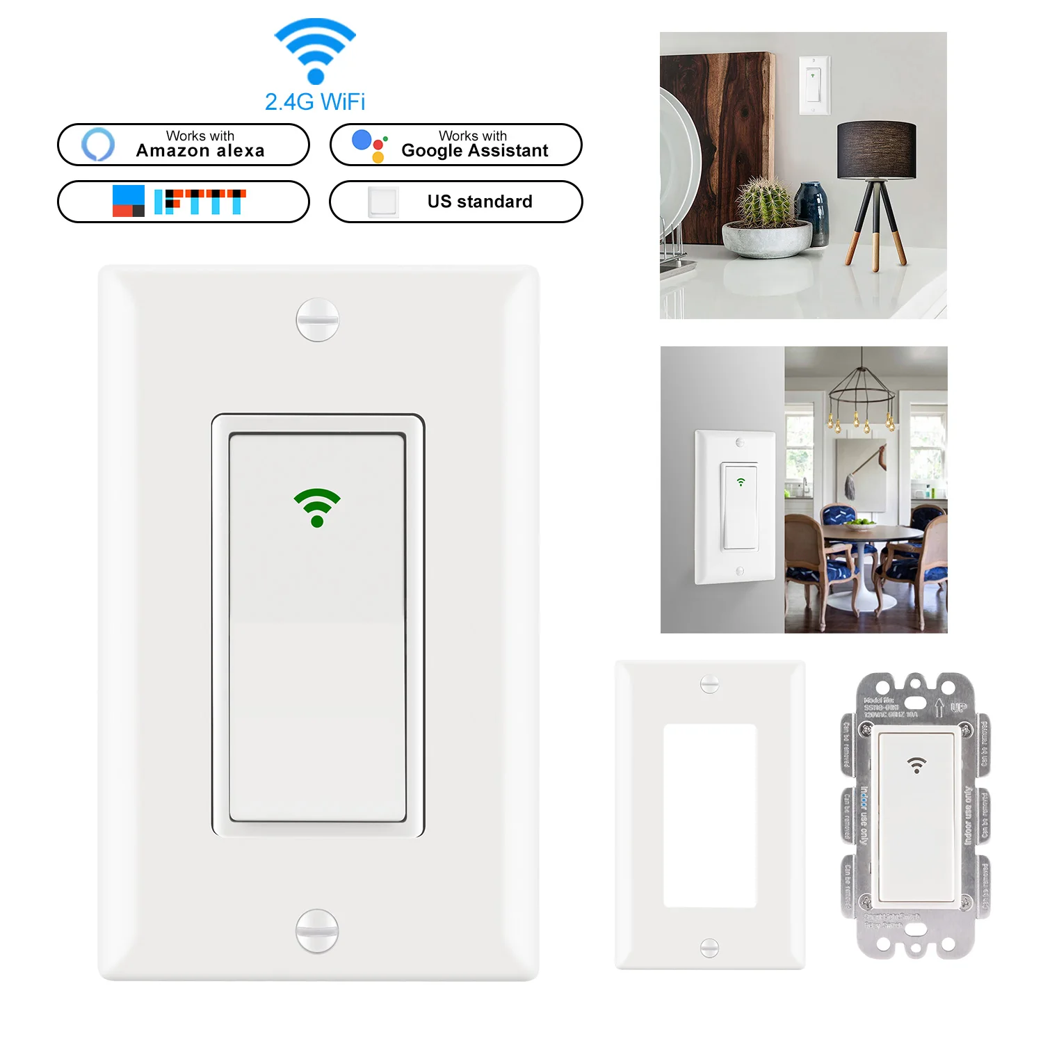 

Smart WiFi Switch US Plug 2000W Wall-In Smart Switch Phone Remote Control Compatible With Alexa Google Assistant IFTTT