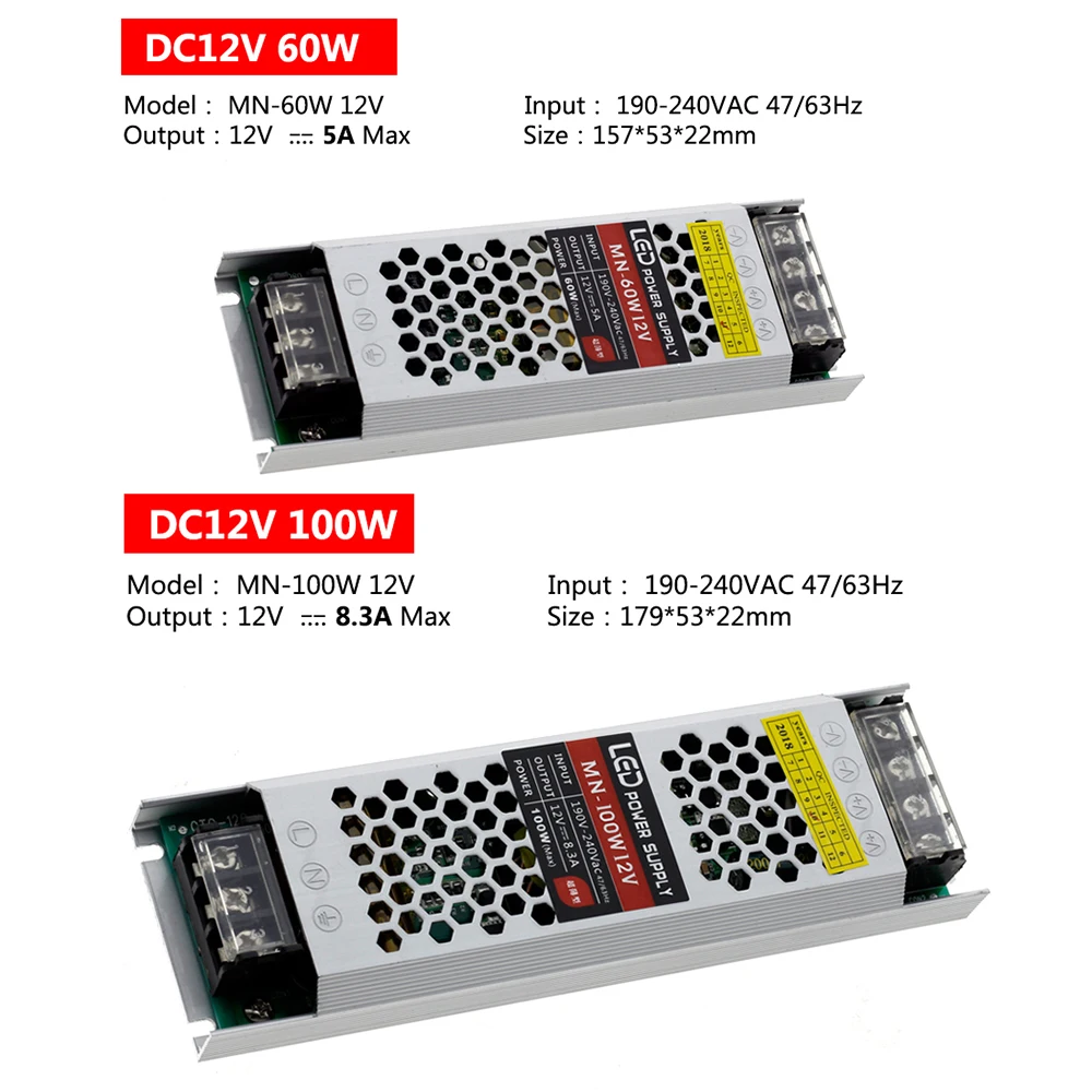 Ультра тонкий светодиодный Питание DC12V трансформаторы систем освещения 60W 100W 150W 200W 300W 12V Светодиодный драйвер Мощность адаптер для Светодиодный полоски